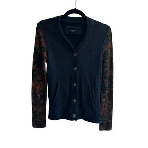 OBEY PROPAGANDA Cardigan Sweater XXS Camo Sleeve Button Front Knit Top